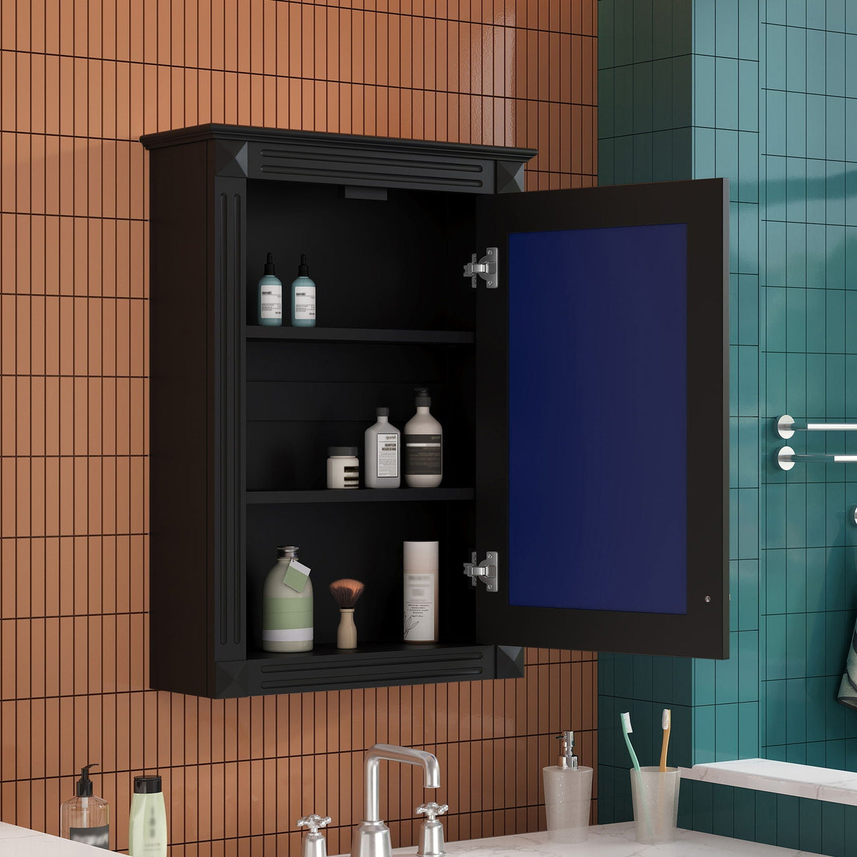 Wall Mounted Bathroom Storage Medicine Cabinet with Mirror - Black or White