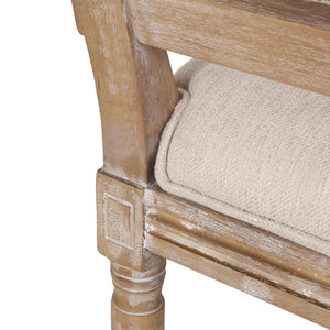 French Country Dining Chair With Rectangular Cane Backrest And Smooth Upholstered Seating