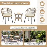U_STYLE Outdoor Leisure Set, 2 Rattan Single Chairs with Glass Round Table