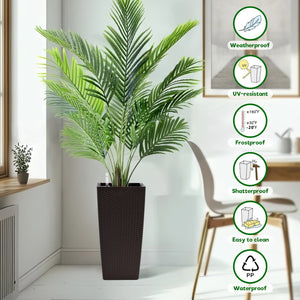 Pack of 2 Brown 22-Inch Faux Rattan Square Planters with Automatic Watering System