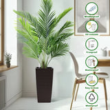 Pack of 2 Brown 22-Inch Faux Rattan Square Planters with Automatic Watering System