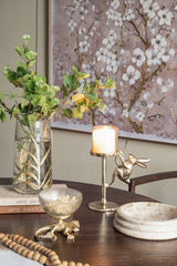 Gold Rabbit Pillar Candle Holder with Clear Glass Hurricane Shade