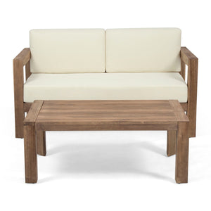 2 Piece Patio Set with Open-Back Loveseat and Coffee Table - Beige/Brown
