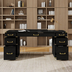 70" Extra-Large Classic and Traditional Executive Desk with Metal Edge Trim