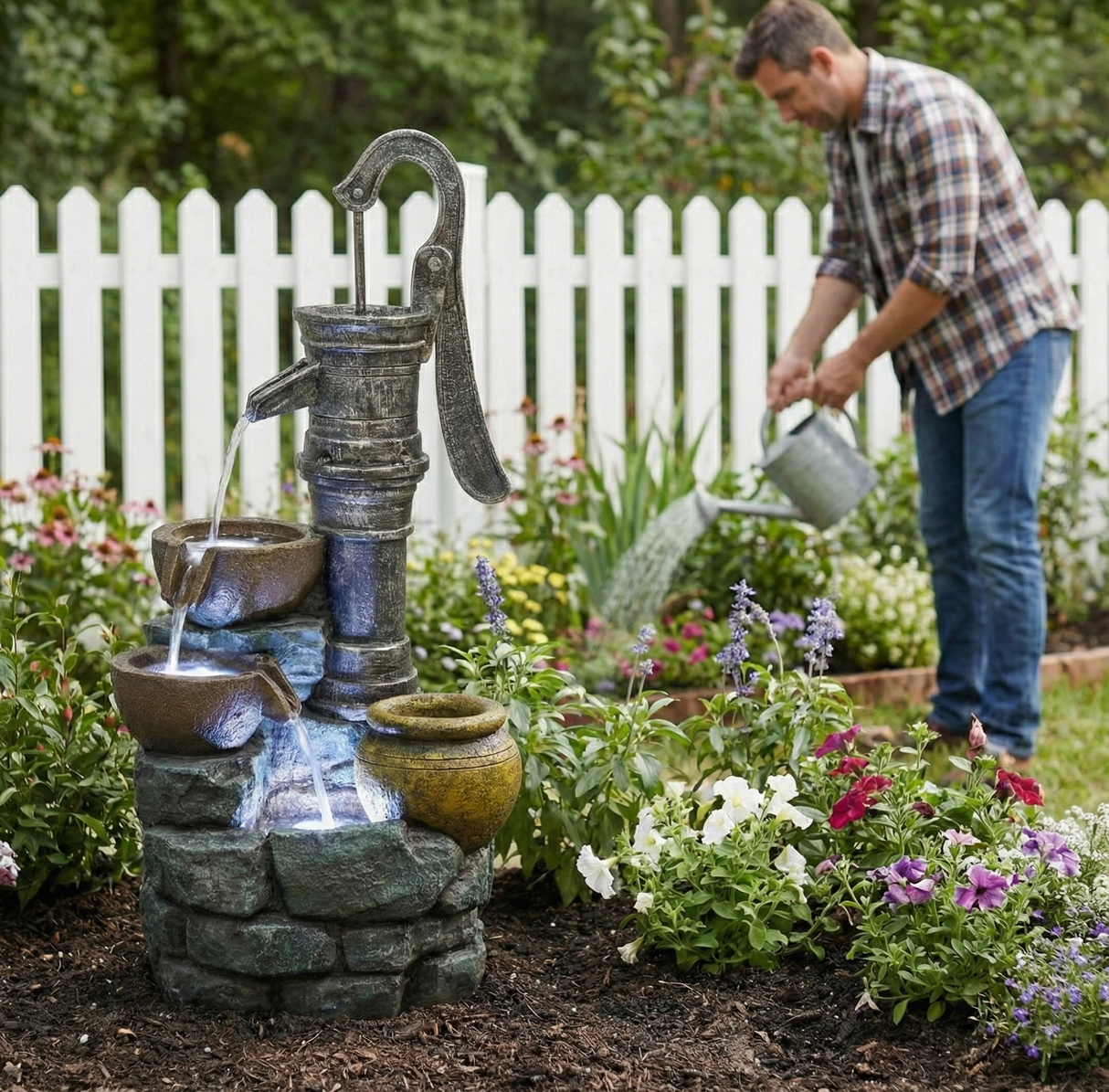 32'' Large Outdoor Fountain with Vintage Pump