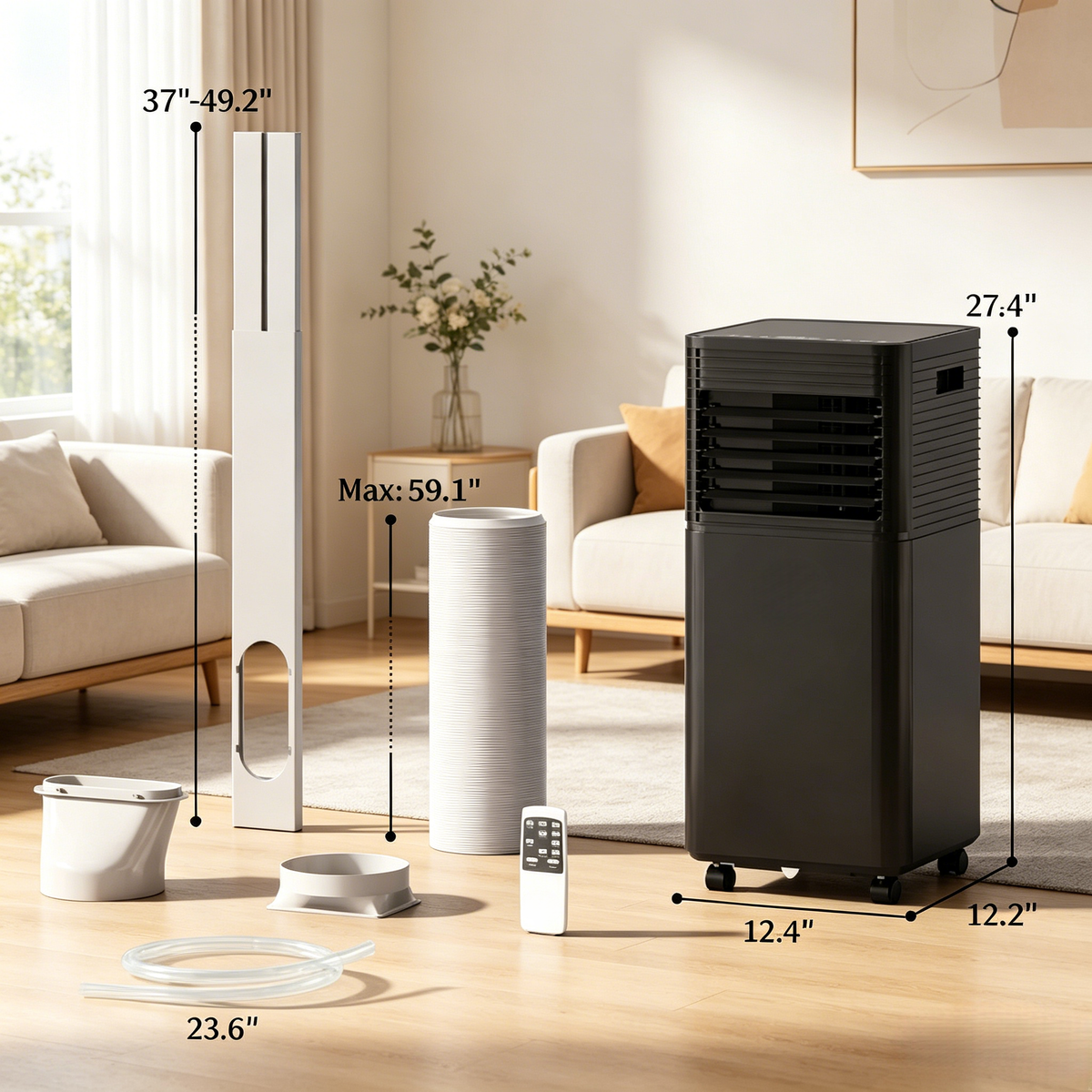 Mobile Air Conditioner with Wheels with LED Display and Remote Control - Black