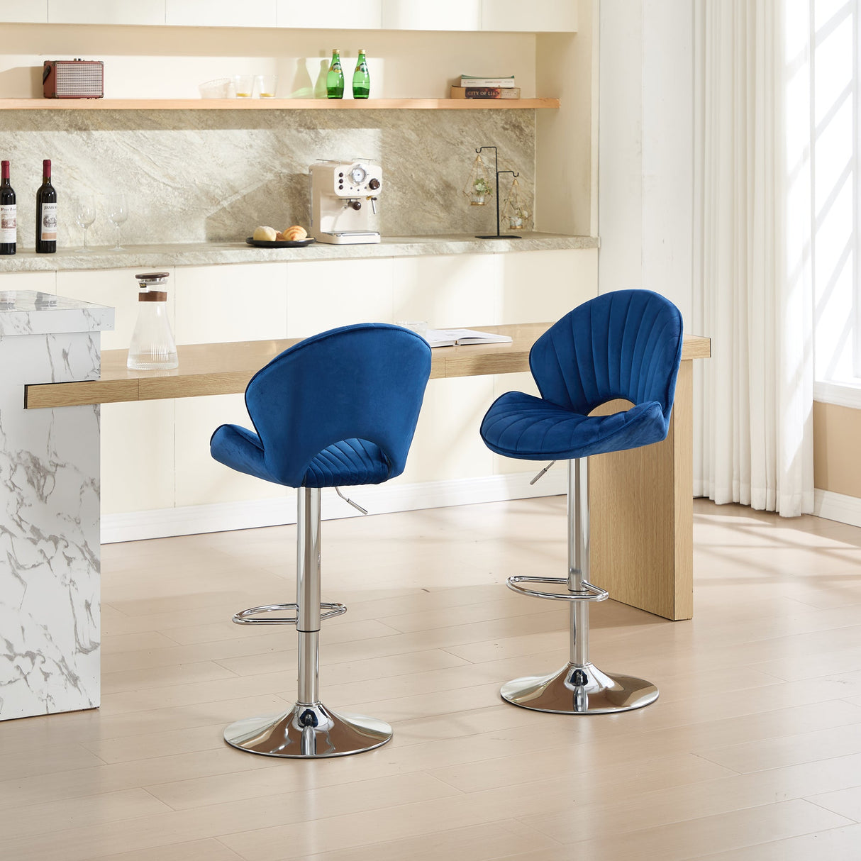 Bar Stools Set of 2 - Adjustable Barstools with Back and Footrest