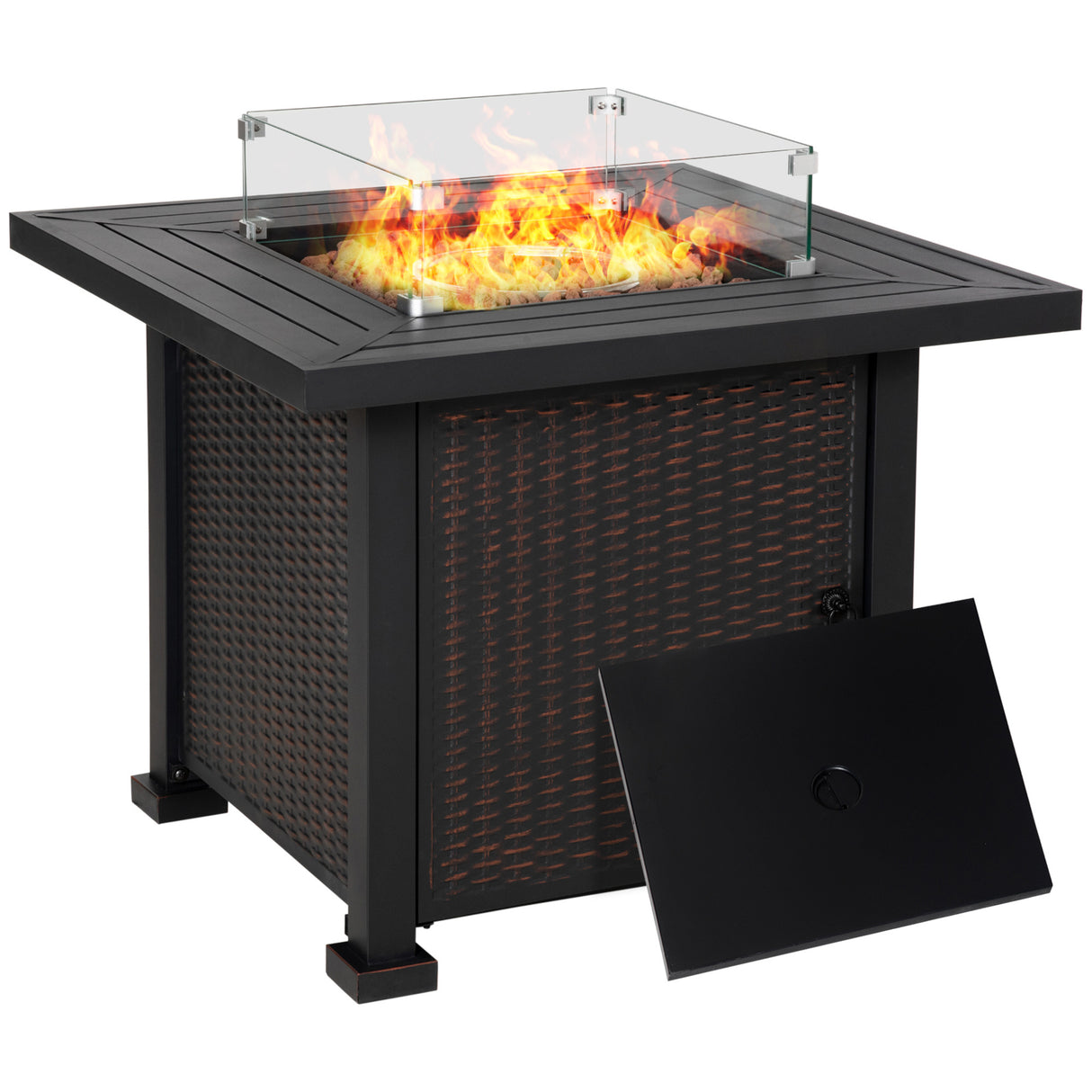 Outsunny 34 Inch Outdoor Propane Gas Fire Pit Table, 50,000 BTU, Black
