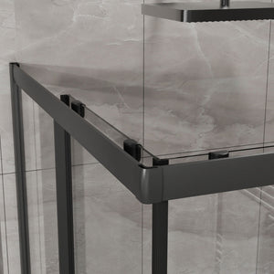 Corner Shower Enclosure, Sliding Door - Matte Black