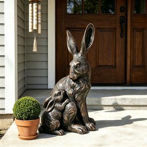21'' Tall Mother Hare & Baby Cuddling Garden Statue