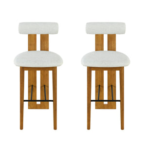 Renee Indoor Wooden Upholstered Barstool with Rubberwood Frame - Ivory or Walnut