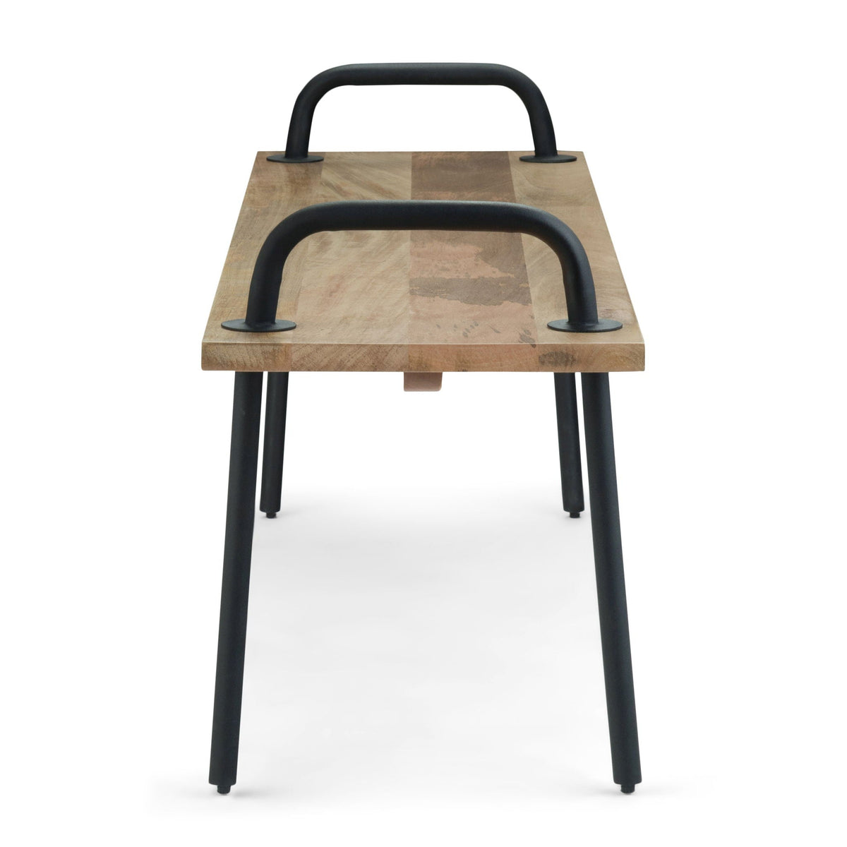 Light Brown Entryway Bench with Metal Legs - Solid Wood