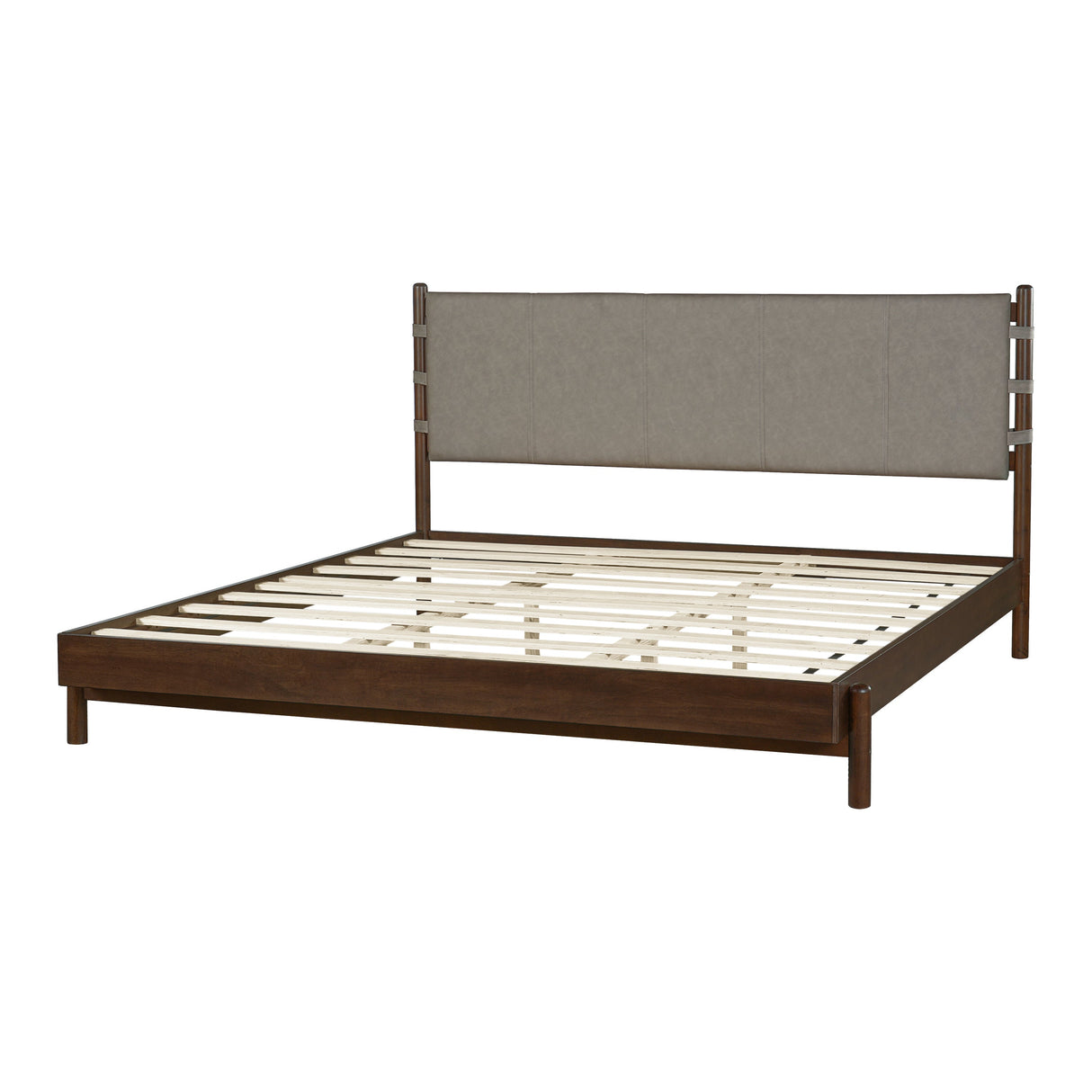 Premium Rubber Wood Platform Bed Frame King Size with Light Grey Headboard