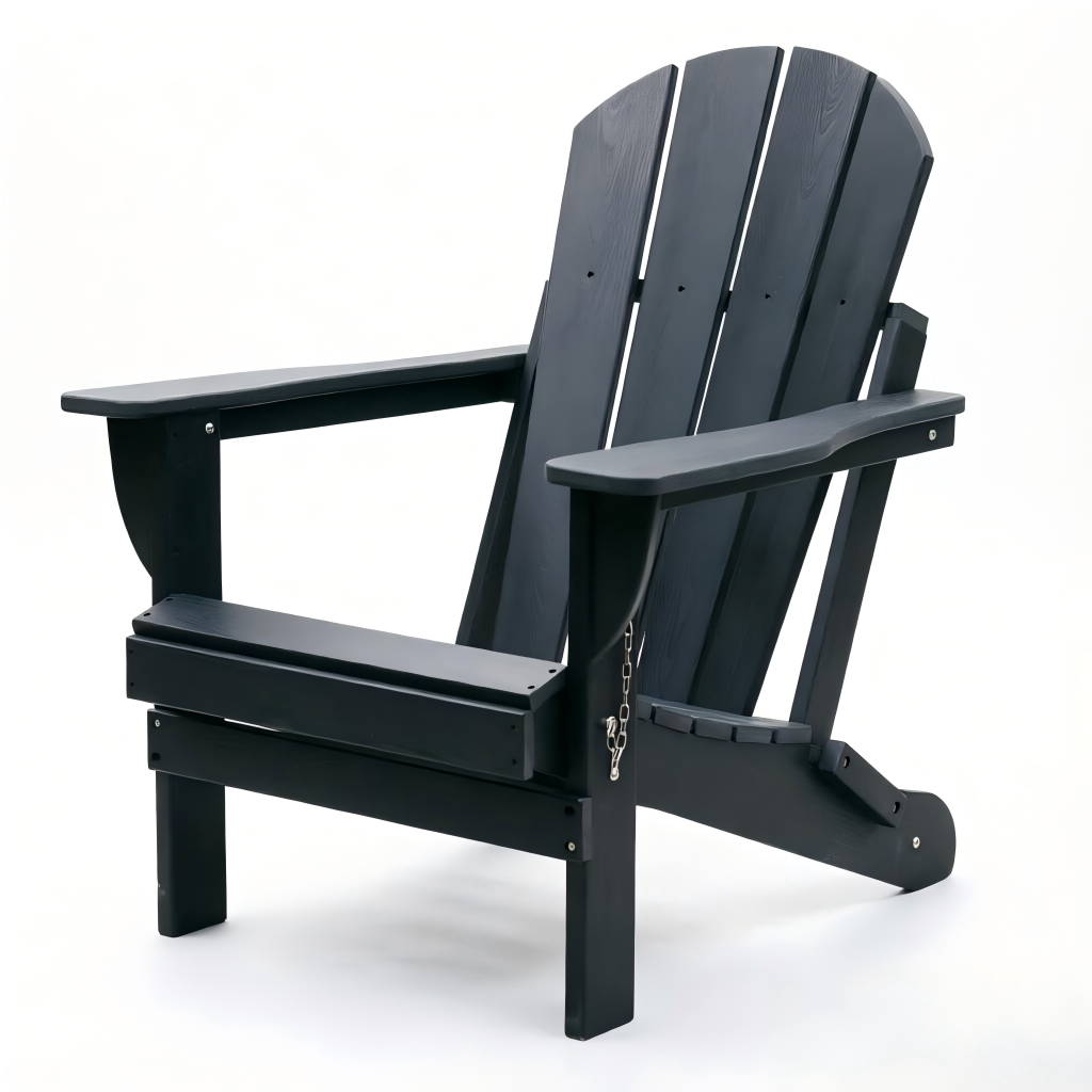 Adirondack Folding Chair with Dual Cup Holders - HDPE All-Weather Outdoor Chairs, Wood-Like Patio Chair for Backyard, Camping, Garden, Pool & Fire Pit, Black