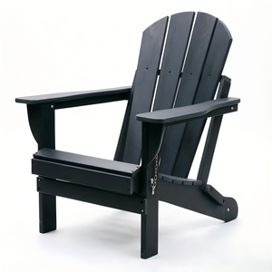 Adirondack Folding Chair with Dual Cup Holders - HDPE All-Weather Outdoor Chairs, Wood-Like Patio Chair for Backyard, Camping, Garden, Pool & Fire Pit, Black