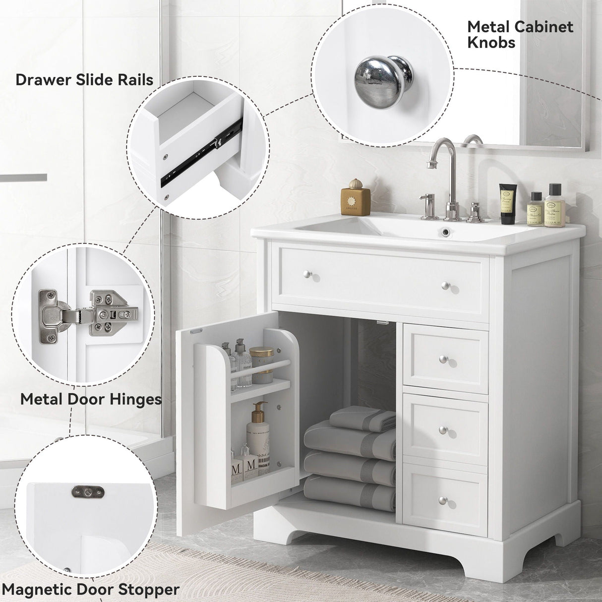 Bathroom Vanity With Sink Top, Cabinet With Door And 2 Drawers - White