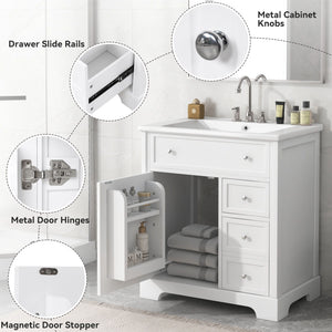 Bathroom Vanity With Sink Top, Cabinet With Door And 2 Drawers - White