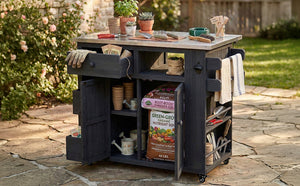 TOPMAX Outdoor Solid Wood Extendable Kitchen Island