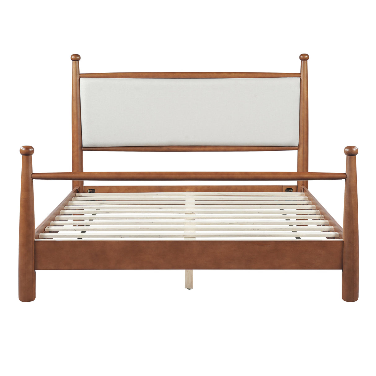 Solid Poplar & Plywood Bed Frame with Upholstered Headboard, Queen