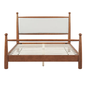 Solid Poplar & Plywood Bed Frame with Upholstered Headboard, Queen