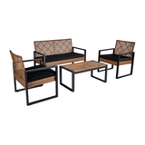 Canton 4-piece Handcrafted Acacia and Woven Rattan Outdoor Seating Ensemble