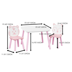 Wooden Toddler Table and Chair Set with Animal Backrest - Pink / White