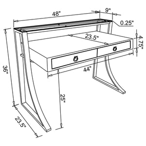 Serrano - 2 Drawer Writing Desk With Polished And Tempered Glass Hutch - Glossy White