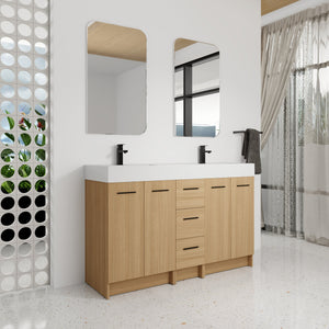 60" Double Sink Bathroom Vanity with 3 Drawers and Large Storage