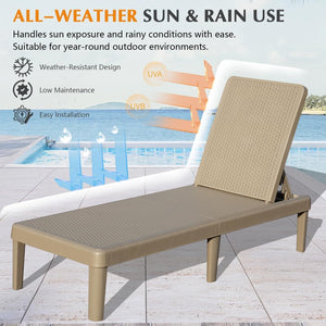Pool Lounge Chairs Set of 2, Outdoor Lounge Chairs with 6 Positions Backrest Adjustable, Resin Waterproof Chaise Lounge Outdoor for Poolside Patio Garden Deck