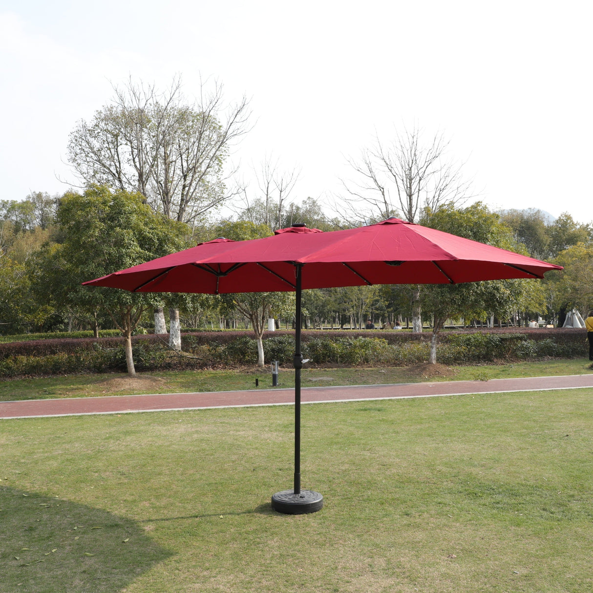 15x9ft Large Double-Sided Rectangular Outdoor Patio Umbrella with Light and Base - Red