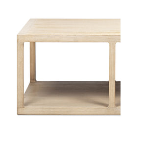 Ellis 48' Reclaimed Wood Open Frame Coffee Table with Lower Shelf, Light Natural Cerused Reclaimed Pine Wood