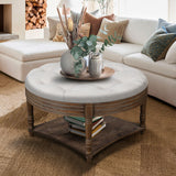 Large round waterproof ottoman coffee table 2 tier oversized button tufted ottoman(light gray)