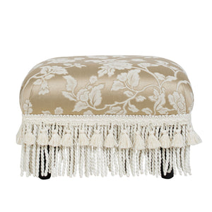 Handcrafted Accent Footstool Ottoman with Solid Wood Frame - Beige or Pearl Silver
