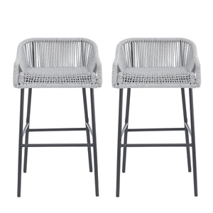 La Push Outdoor Patio Light Gray Rope Bar Stool, Set of 2