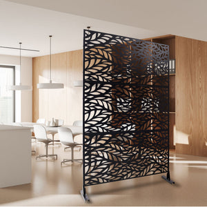 Outdoor & Indoor Privacy Screen Metal Privacy Screen, Freestanding Decorative Privacy Screen For Deck Balcony Patio - Black