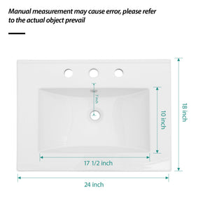 Rectangular Single Vanity Top with 3 Faucet Holes - White