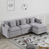 L-Shaped Chenille Sectional Sofa with Ottoman – Spacious 3-Seater Couch in Light Gray