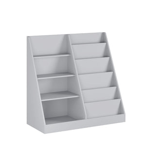 4 Tier Bookshelf and Toy Storage Organizer with Display Stand - Gray, Light Brown, White