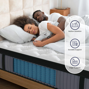 14" Hybrid Mattress, Memory Foam & Pocket Spring Bed, Cooling, Pressure Relief, Back & Hip Support - Gray / White - King