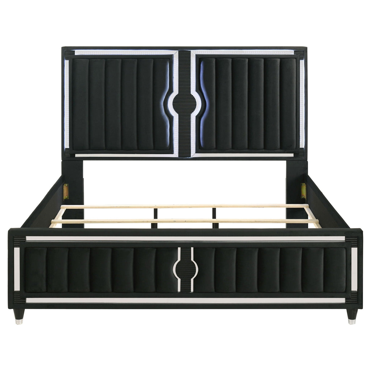Ravenne Velvet Upholstered Eastern King LED Panel Bed Black