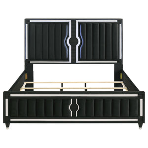 Ravenne Velvet Upholstered Eastern King LED Panel Bed Black