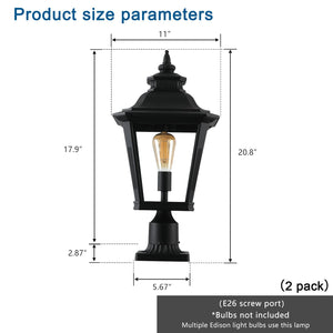 21' Outdoor Post Lantern Light 2-Pack – Vintage Black Metal & Clear Glass