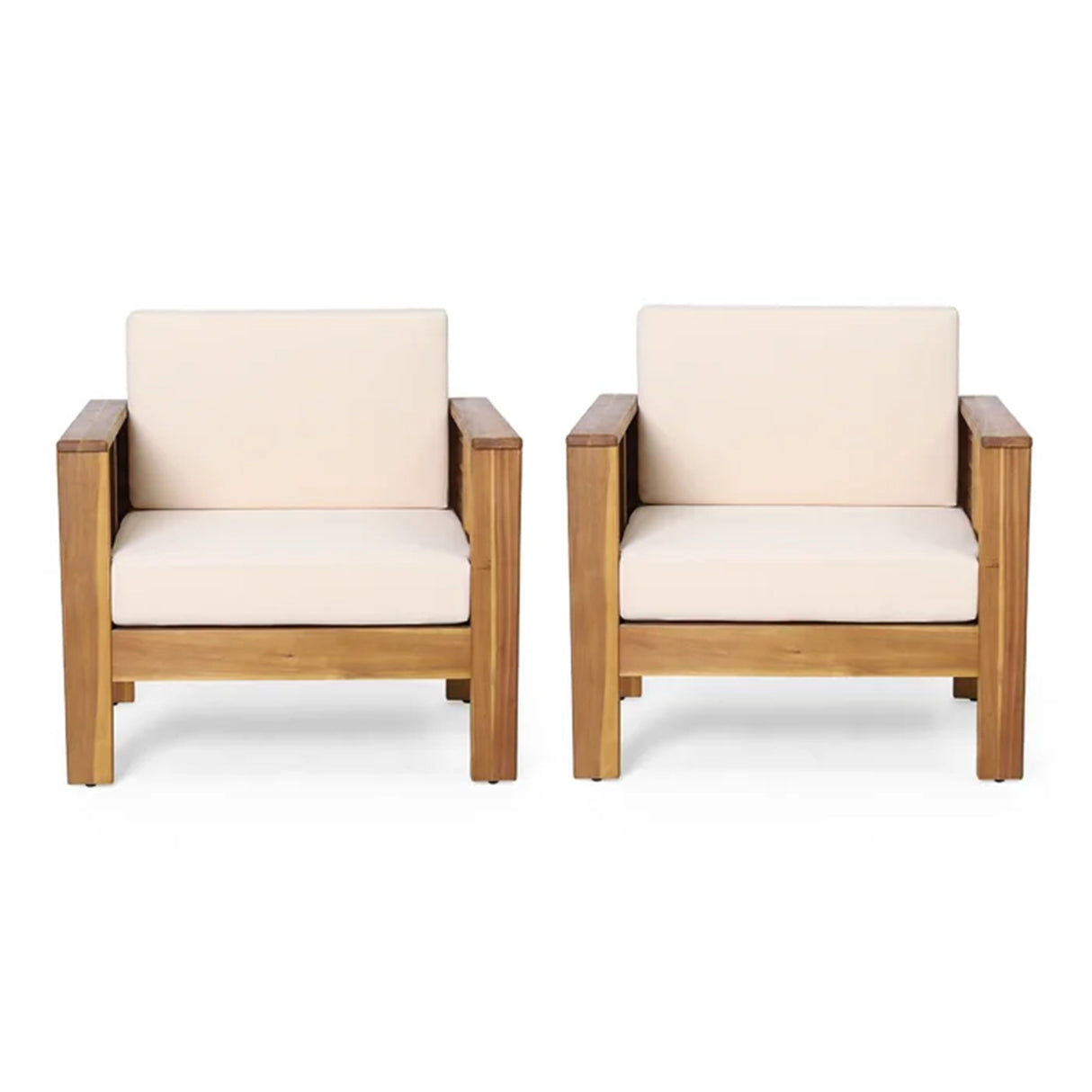 Set of 2 Outdoor Acacia Wood Club Chairs with Cushions