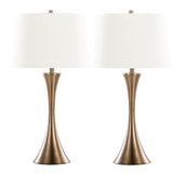 Lenuxe 29" Contemporary Metal Table Lamp Set in Matte Golden Bronze with Linen Shade