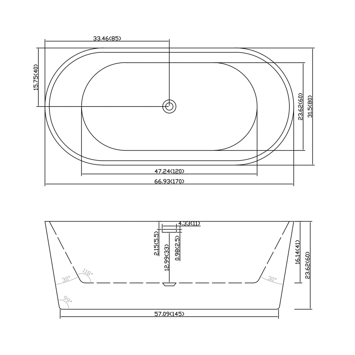 Gloss Freestanding Bathtub With Drain, Stand Alone Soaking Tub