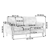 68 Inch Faux Leather Rolled Arm Sofa with Nailhead Trim