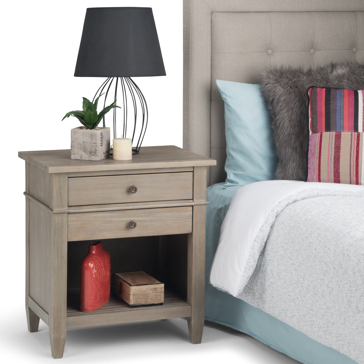 Carlton Bedside Table - Distressed Grey