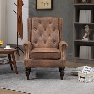 Modern Coffee Wood Frame Armchair with Microsuede Upholstery