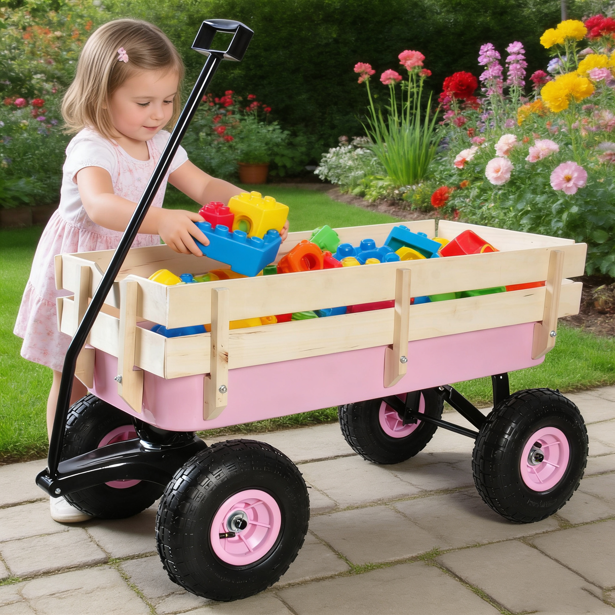 Outdoor Wagon All Terrain Pulling with Wood Railing