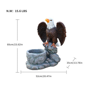 Standing Eagle Statue Garden Planter on Faux Stone Base